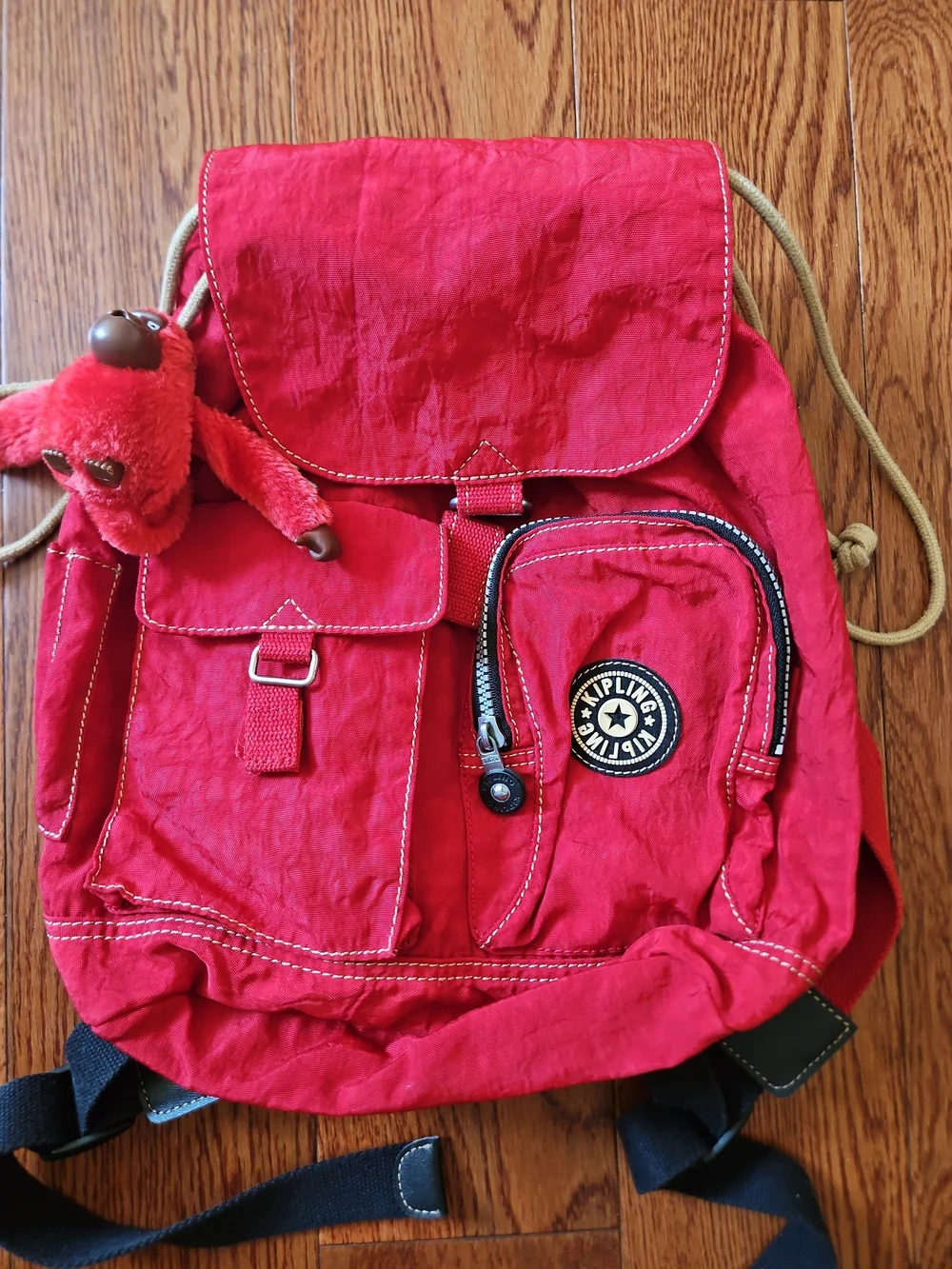 Kipling Red Backpack with Monkey Keychain
